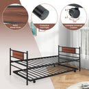 Twin Size Metal Daybed with Trundle and Wood Grain Headboard
