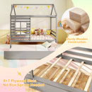 Twin Size Wooden Platform House Bed with Trundle and Roof