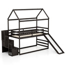 Twin over Twin Bunk Bed with Slide and 2-Step Storage Staircase-Espresso