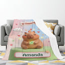 Personalized Kawaii Capybara Mushroom Blanket | Custom Name | Cute Capybara Throw