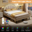 Upholstered LED Bed Frame with Adjustable Flower Headboard and Metal Support Feet-Full Size