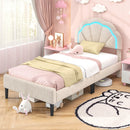 Upholstered LED Bed Frame with Adjustable Flower Headboard and Metal Support Feet-Twin Size