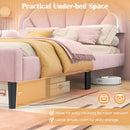 Upholstered LED Bed Frame with Adjustable Flower Headboard and Metal Support Feet Pink