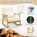 Upholstered Rocking Chair with Pillow and Rubber Wood Frame