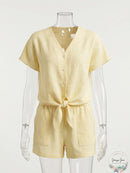 Three Dots Linen Dropped-Sleeve Tie Top, Size Small