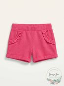 Hanes Little Girls' Ruffle Pocket Shorts, Pink, X-Small -4/5