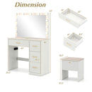 Vanity Desk with Mirror and Lights Makeup Dressing Table with Power Outlets-White