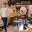 Vanity Table Set with 3-Color Lighted Mirror and Cushioned Stool
