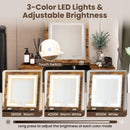 Vanity Table Set with Flip Top Mirror Lights USB Writing Desk and Stool-Brown