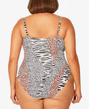 Bleu by Rod Beattie Plus Size Animal-Print Shirred Underwire Swimsuit, Size 16W