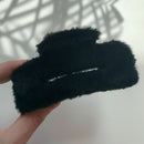 Velvet Claws Hair Clip | Rectangle Plush in Faux Fur Black | Claw Clip in Velvet Travel Bag