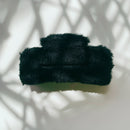 Velvet Claws Hair Clip | Rectangle Plush in Faux Fur Black | Claw Clip in Velvet Travel Bag