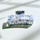 Velvet Claws Painted Pottery Blue Floral Hair Clip | Claw Clip in Velvet Travel Bag