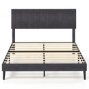Velvet Upholstered Platform Bed with Height Adjustable Vertical Channel Headboard