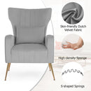Velvet Upholstered Wingback Chair with Lumbar Pillow and Golden Metal Legs