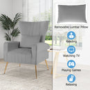 Velvet Upholstered Wingback Chair with Lumbar Pillow and Golden Metal Legs