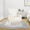 Velvet Upholstered Wingback Chair with Lumbar Pillow and Golden Metal Legs