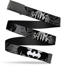 Chrome Buckle Web Belt - BATMAN w/Bat Signals & Flying Bats Black/White Webbing