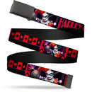 Black Buckle Web Belt - HARLEY QUINN Bomb Poses/Suits Black/Purple/Red Webbing