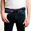 Web Belt Blank Black Buckle - HARLEY QUINN Pow & Aiming Poses/Joker Sketch Black/Turquoise/Fuchsia Webbing