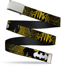 Chrome Buckle Web Belt - BATMAN w/Bat Signals & Flying Bats Yellow/Black/White Webbing