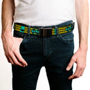 Chrome Buckle Web Belt - Batman Face & Logo Sketch/NANANA! Black/Yellow/Aqua Webbing