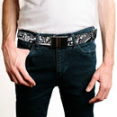 Chrome Buckle Web Belt - JUSTICE LEAGUE Superheroes Retro Pop White/Black Webbing