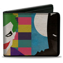 Bi-Fold Wallet - Joker Batman Face Juxtaposition Multi Color Blue White