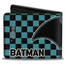 Bi-Fold Wallet - BATMAN Bat Logo Close-Up Checker Teal Black