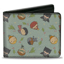 Bi-Fold Wallet - Justice League Chibi Holiday Christmas Superhero Poses and Holly Scattered