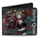 Bi-Fold Wallet - Harley Quinn GOOD NIGHT Anime Pose and Icons Collage Red/Black