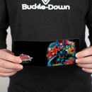 Bi-Fold Wallet - Justice League 4-Superhero Group Pose Splatter + Logo Black Gray Red Multi Color