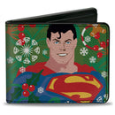 Bi-Fold Wallet - Superman Holiday Christmas Pose and Icons Greens