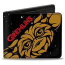 Bi-Fold Wallet - GREMLINS Gizmo and Stripe Faces Black/Red/Orange/Gray