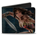 Bi-Fold Wallet - Wonder Woman 2017 Sword Action Pose + Icon Blue/Gold/Red