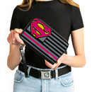 Women's PU Zip Around Wallet Rectangle - Superman Shield Americana Stripes Gray Black Pinks Yellow