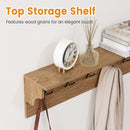 Wall Hooks with Shelf 31.5inch Wooden Coat Rack with 6 Hooks for Hats Towels Purses Robes