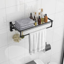 Wall Mounted Towel Shelf with Adjustable Towel Bar and Movable Hooks No Assembly Required