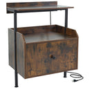 Wall-mounted Nightstand with LED Lights and Charging Station for Bedroom