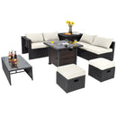 9 Pieces Patio Furniture Set with 32” Fire Pit Table and 50000 BTU Square Propane Fire Pit