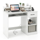 White Desk with Charging Station and Adjustable Shelf for Home Office-White