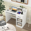 White Desk with Charging Station and Adjustable Shelf for Home Office-White