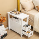 Set of 2 End Table Wooden with 2 Drawer & Shelf Bedside Table