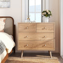 Wide Wooden Dresser with 4 Drawers for Bedroom Living Room