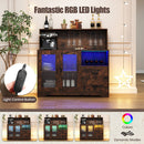 Wine Bar Cabinet with LED Lights and Charging Station
