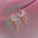 Witchy Moon Earrings | Gold Ivory Crescent and Star Drop Earrings