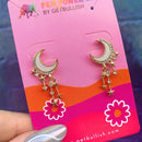 Witchy Moon Earrings | Gold Ivory Crescent and Star Drop Earrings