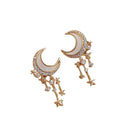 Witchy Moon Earrings | Gold Ivory Crescent and Star Drop Earrings
