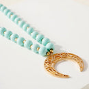 Wood Bead Crescent Pendant Necklace | Ivory or Mint