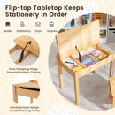 Wood Activity Kids Table and Chair Set with Storage Space-Natrual